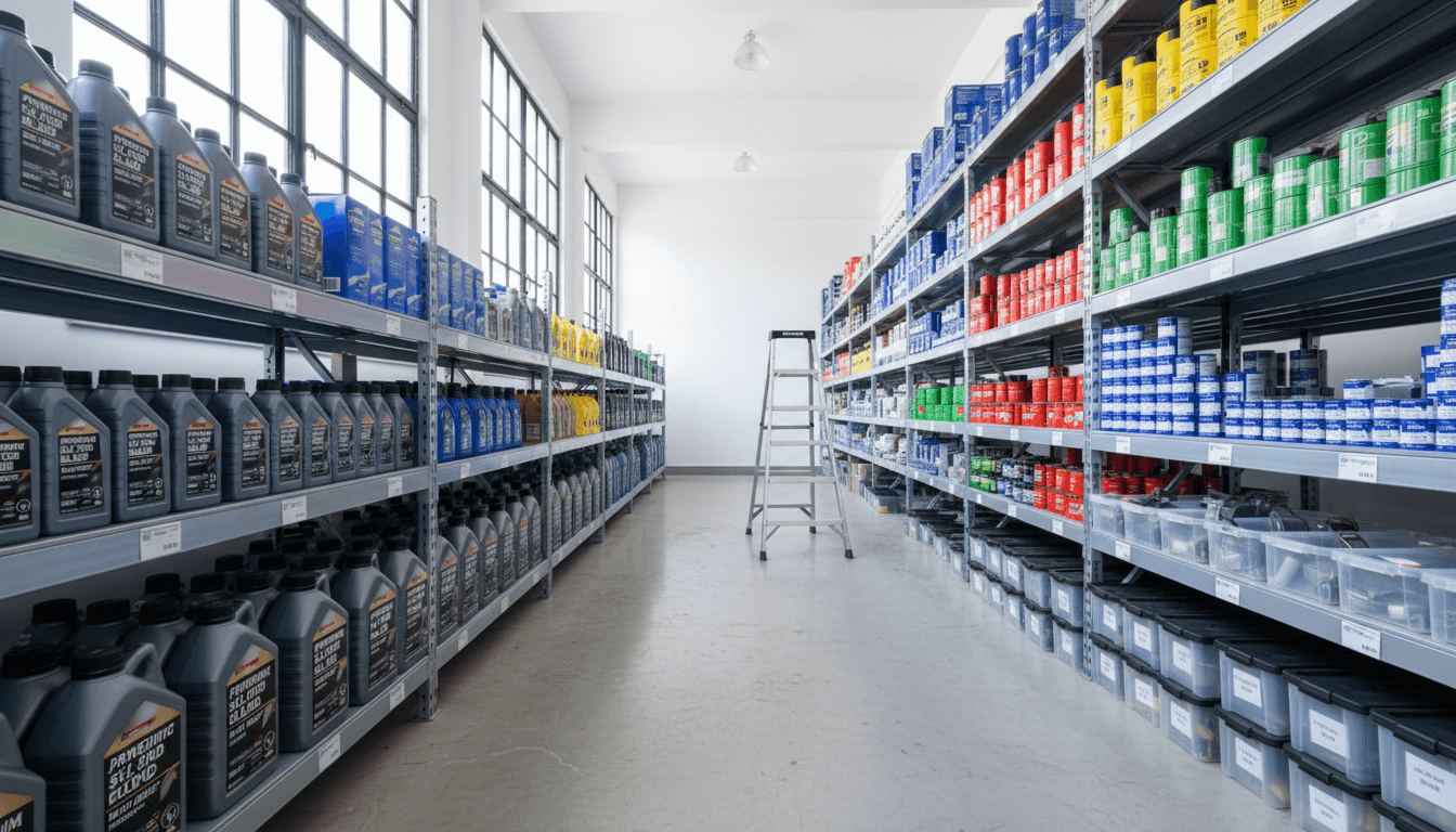 Organized warehouse inventory of two-wheeler spare parts